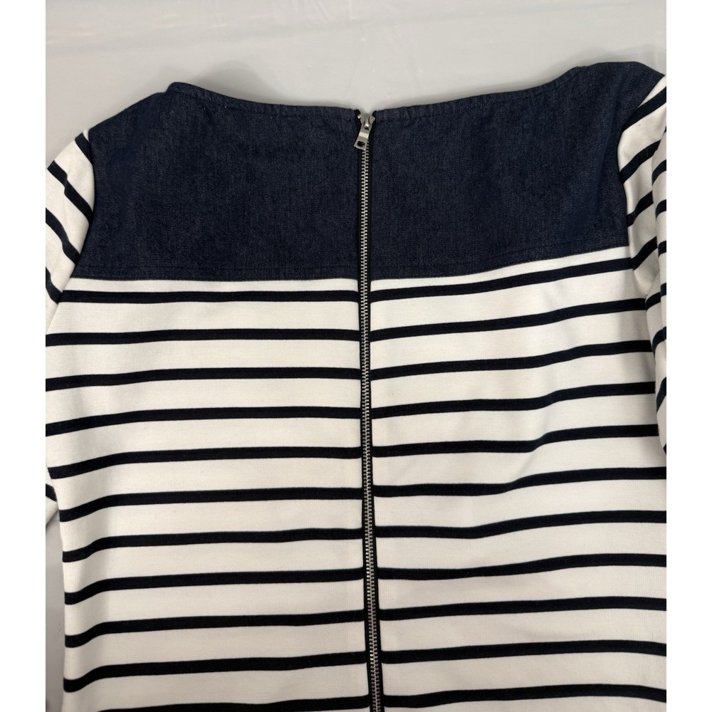 Sandra Darren Womens Size 6 White & Navy 3/4 Sleeve Striped Shift Dress - Picture 9 of 9
